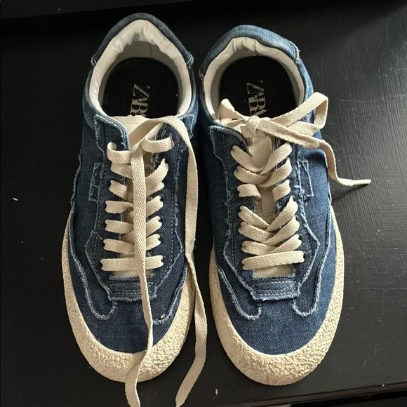 Zara Denim Blue and Cream Casual Sneakers - Picture 1 of 10